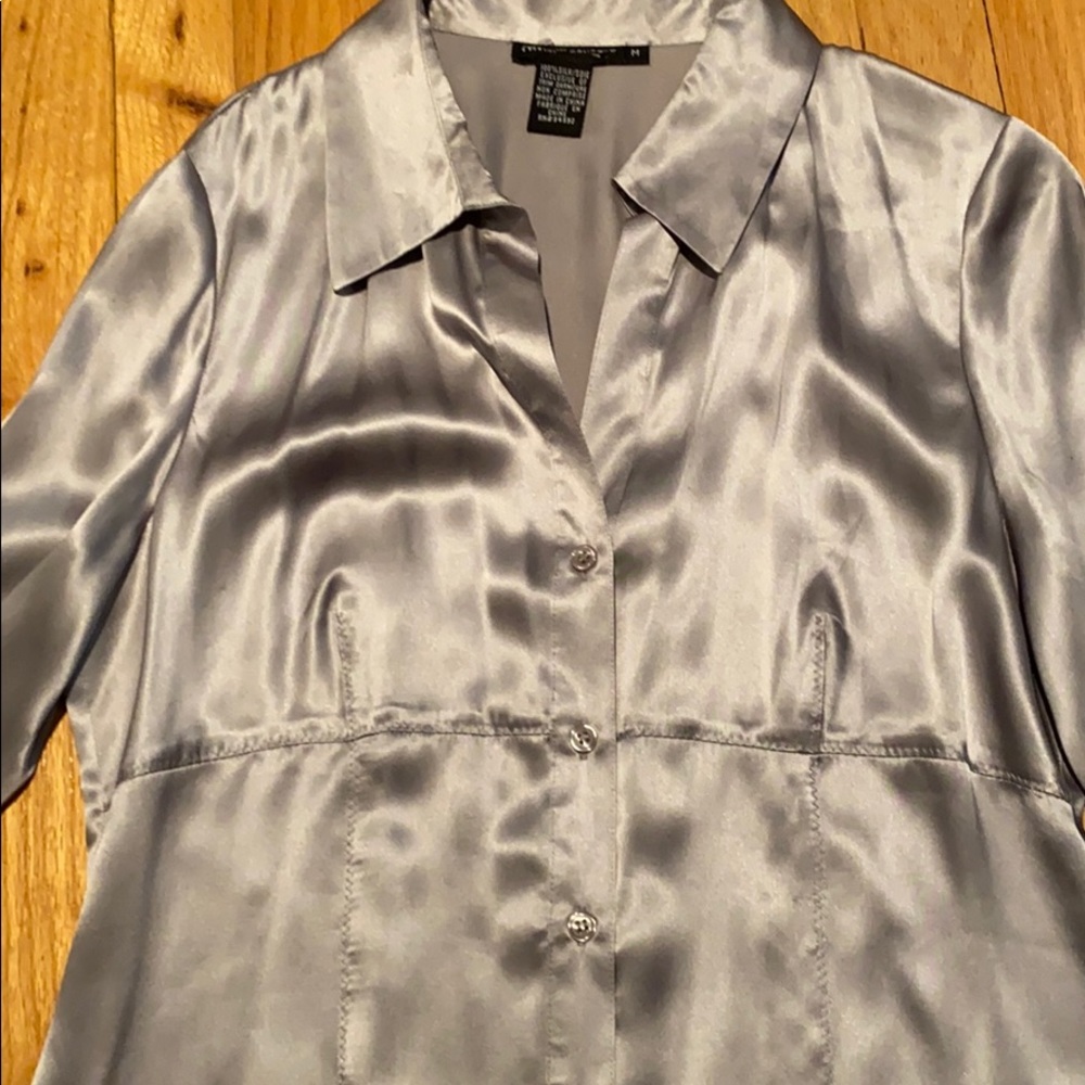 Gorgeous Silver Silk Button Down - image 3
